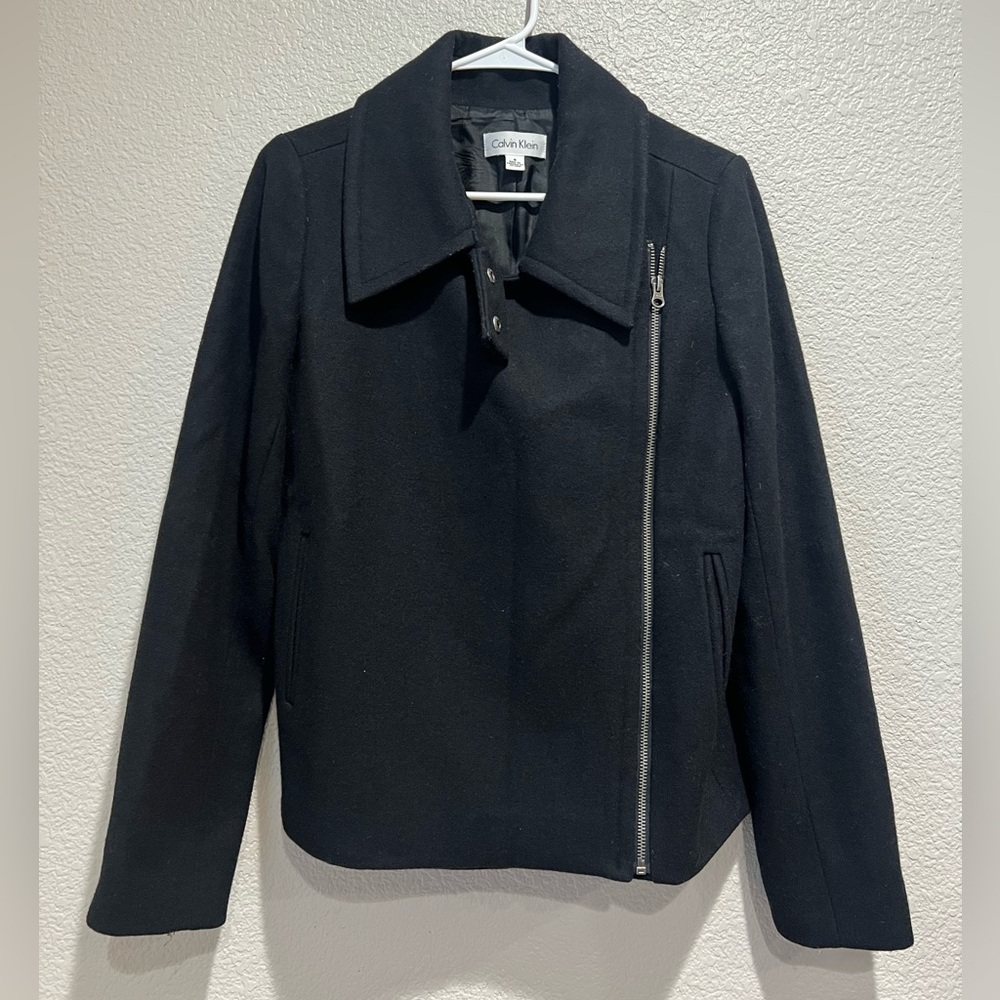 Calvin Klein Black Wool Moto Jacket, 6